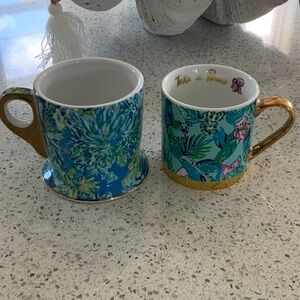Lilly Pulitzer Floral Blue and Gold Mugs Set